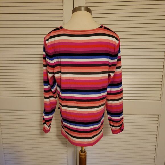 Striped Long Sleeve Cotton Modal Talbots XL Petite Pink Purple Brown Stretchy - Picture 4 of 7